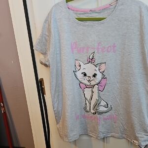 Disney Aristocats Gray Cat Print T-Shirt And Short Pj Set.
